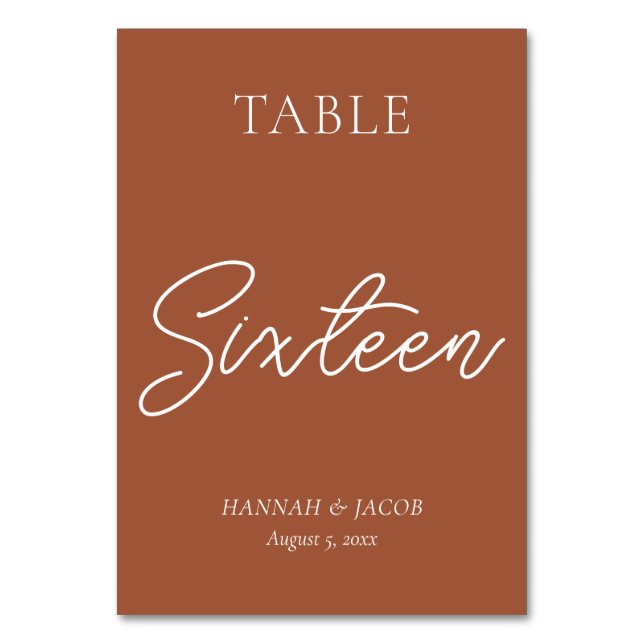 Terracotta Bröllop sexton Bordsnummer (Framsidan)