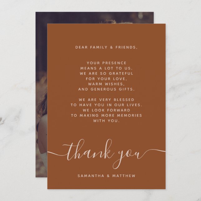 Terracotta Bröllopsfoto Tackkort Tack Kort (Fram/baksida)