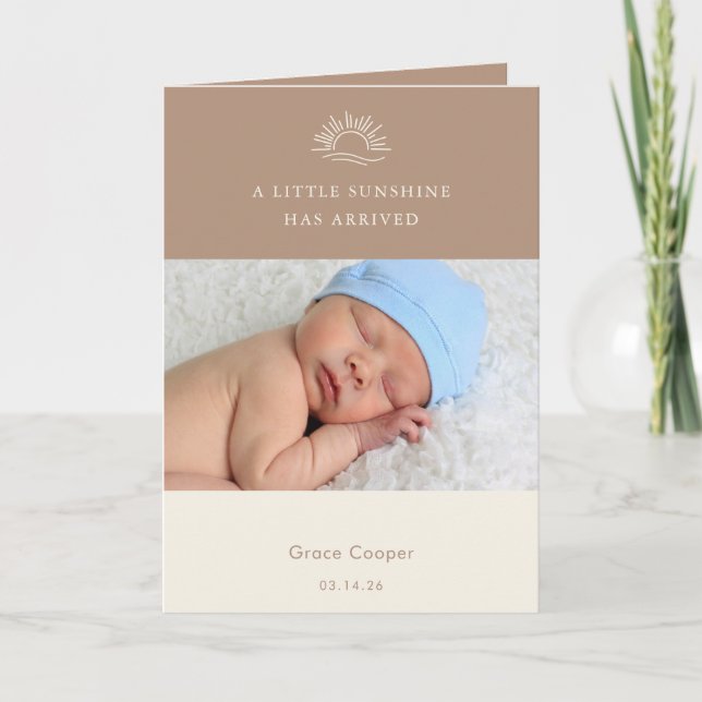 Terracotta Brown Boho Photo Baby Announcement Card Kort (Framsida)