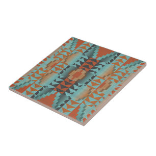 Terracotta Brown Turcos Blue Ethnic Tribe Art Kakelplatta