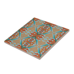 Terracotta Brown Turcos Blue Ethnic Tribe Art Kakelplatta