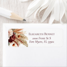 Terracotta Burgundy Blommigtar Pampas Grass Adress Returadress Etikett