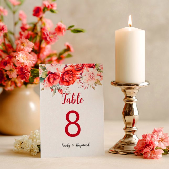 Terracotta Burgundy Blush Floral Table Number (Skapare uppladdad)