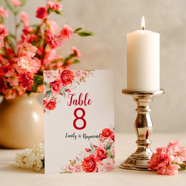 Terracotta Burgundy Blush Floral Table Number (Skapare uppladdad)