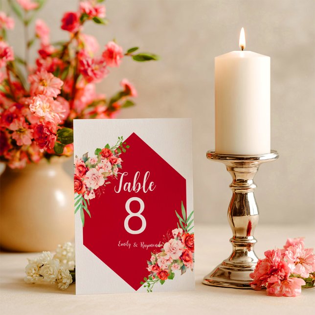Terracotta Burgundy Blush Floral Table Number (Skapare uppladdad)