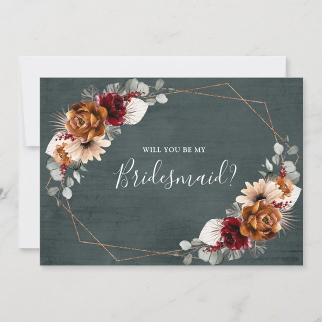 Terracotta Burgundy kommer du bli min bridesmaid I Inbjudningar (Framsida)