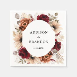 Terracotta Burgundy Mauve Blommigt Geometric Bröll Pappersservett