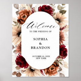 Terracotta Burgundy Mauve Blommigt Geometric Välko Poster
