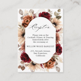 Terracotta Burgundy Mauve Blommigt Wedding Recepti Tilläggskort