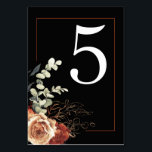 Terracotta Burnt Orange Blommigt Black Bröllop Bordsnummer<br><div class="desc">Terracotta och svarta blommigten bröllop bordsnumren</div>