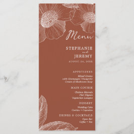 Terracotta Burnt Orange Blommigt Line Art Menu Meny