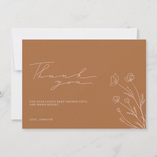 Terracotta Burnt Orange Botanical Baby Shower Tack Kort (Framsida)