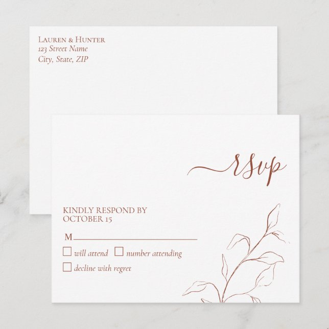 Terracotta Burnt Orange Botanical No Menu OSA Inbjudan Vykort (Fram/baksida)