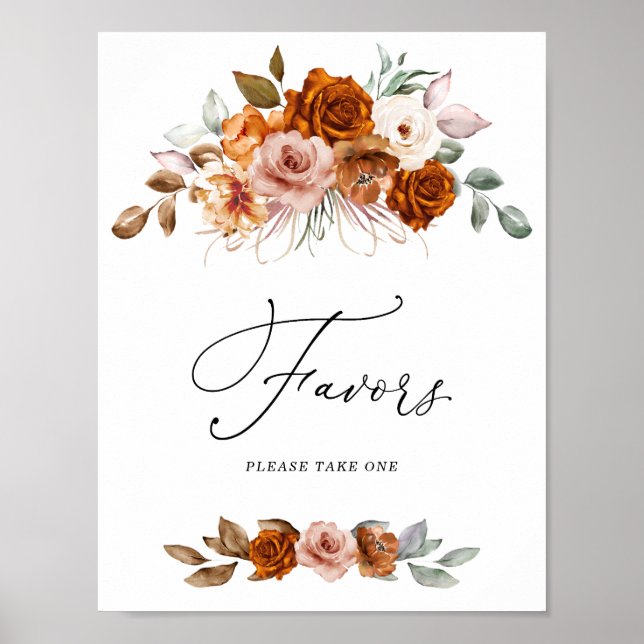 Terracotta Burnt Orange Bridal Shower Favors Sign Poster (Framsidan)