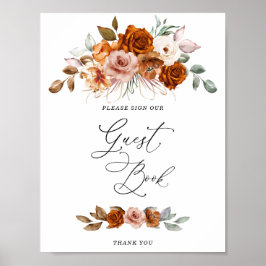 Terracotta Burnt Orange Bridal Shower Guest Book   Poster