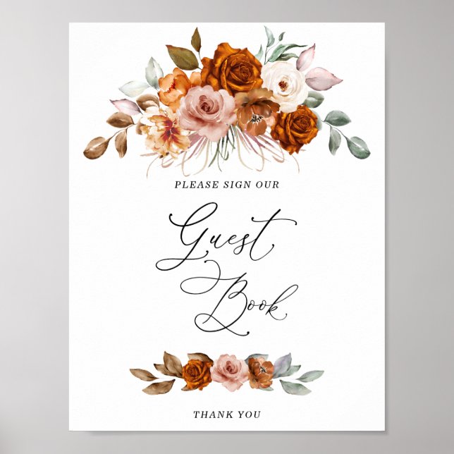 Terracotta Burnt Orange Bridal Shower Guest Book   Poster (Framsidan)