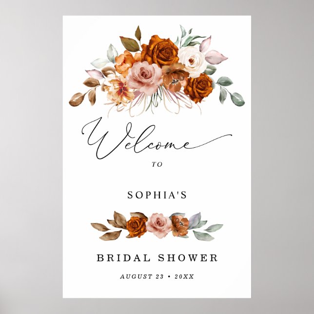 Terracotta Burnt Orange Bridal Shower Welcome   Poster (Framsidan)