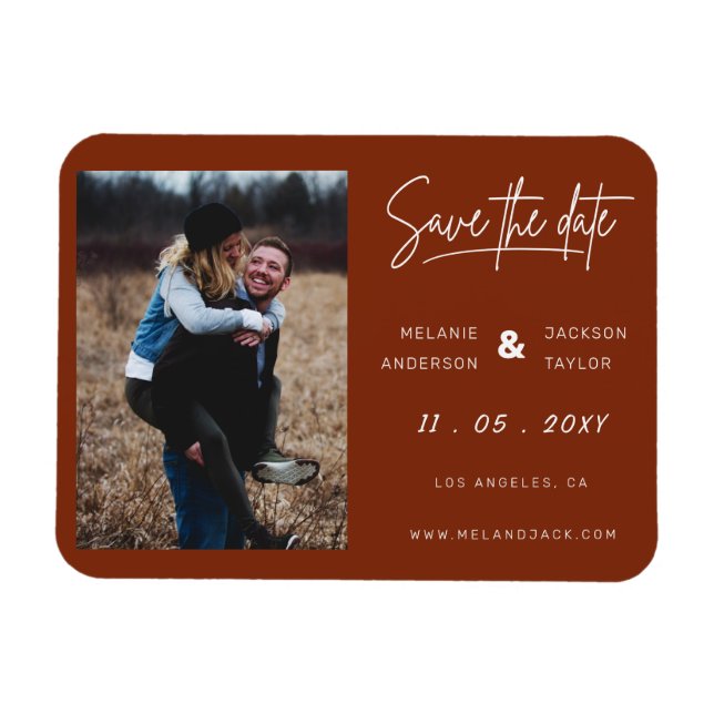 Terracotta Burnt Orange Enkel handskriven foto S Magnet (Horisontell)