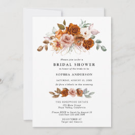 Terracotta Burnt Orange Floral Bridal Shower Inbjudningar