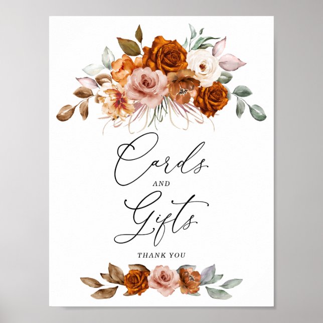 Terracotta Burnt Orange Floral Cards & Gifts Sign Poster (Framsidan)
