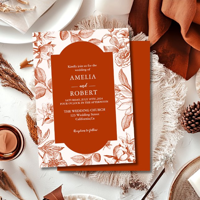 Terracotta burnt orange floral Fall Wedding Inbjudningar (Skapare uppladdad)
