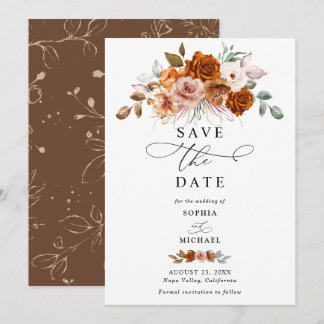 Terracotta Burnt Orange Floral Save The Date  Inbjudningar