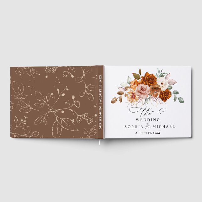 Terracotta Burnt Orange Floral Wedding Guest Book Gästböcker (Full)