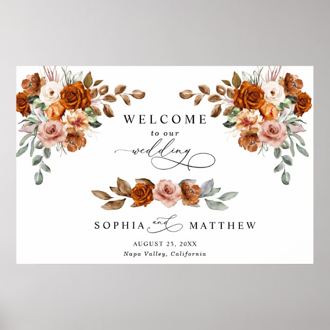 Terracotta Burnt Orange Floral Wedding Poster (Framsidan)