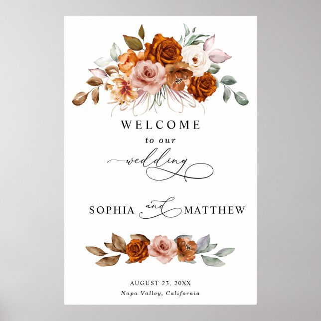 Terracotta Burnt Orange Floral Wedding Poster (Framsidan)