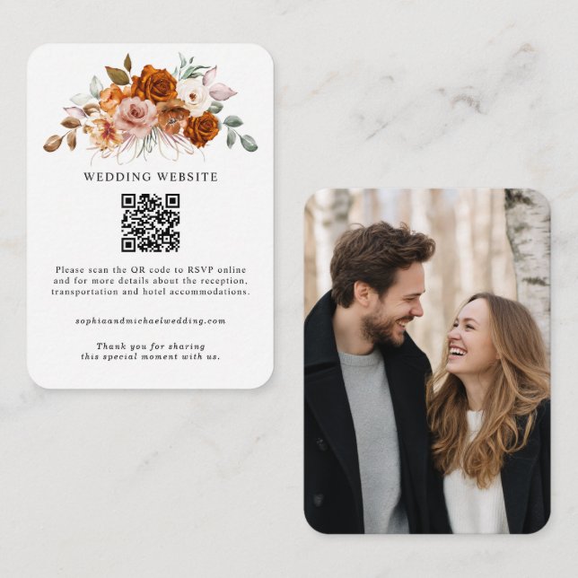 Terracotta Burnt Orange Floral Wedding Tilläggskort (Fram/baksida)