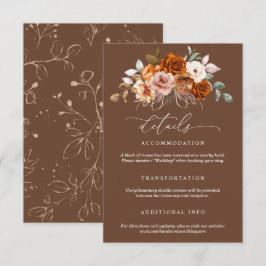 Terracotta Burnt Orange Floral Wedding  Tilläggskort