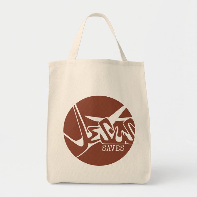 Terracotta Burnt Orange Jesus Saves Graffiti Tygkasse (Framsidan)