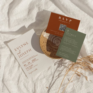 Terracotta Burnt Orange Minimalist Boho Bröllop Inbjudningar