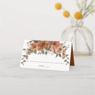 Terracotta Burnt Orange Rust Blommigt Fall Wedding Placeringskort