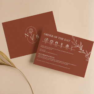 Terracotta Burnt Orange Rustic Bröllop Timeline Tilläggskort