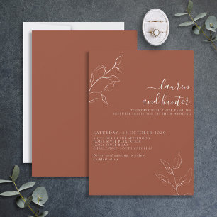 Terracotta Burnt Orange Script Botanical Bröllop I Inbjudningar