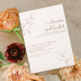 Terracotta Burnt Orange Script Botanical Bröllop Inbjudningar