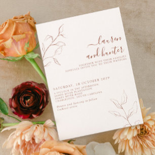 Terracotta Burnt Orange Script Botanical Bröllop Inbjudningar