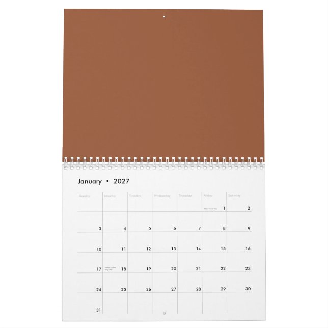 Terracotta Burnt Orange Solid Färg Kalender (Jan 2027)