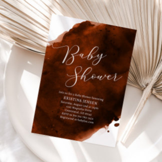 Terracotta Burnt Orange Watercolor Baby Shower Inbjudningar