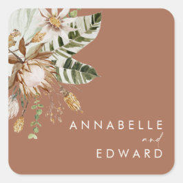 Terracotta chic bohemian botanisk modern elegant fyrkantigt klistermärke