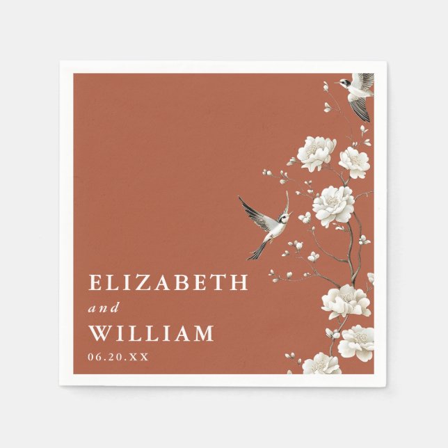 Terracotta Chinoiserie Blommigt Garden Wedding Pappersservett (Framsidan)