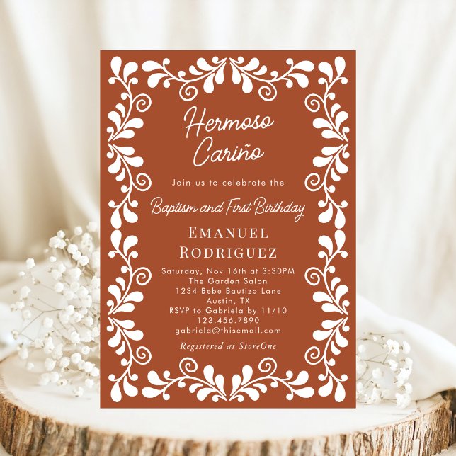 Terracotta Cielito Lindo Baptism och första födels Inbjudningar (Skapare uppladdad)