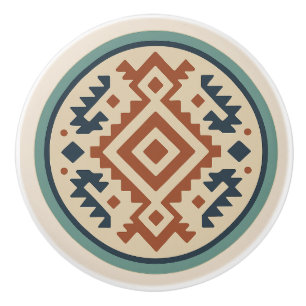 Terracotta Cobalt Diamond Zapotec Ceramic Knob Knopp