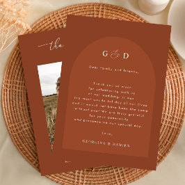 Terracotta Coriander Boho Photo Monogram Bröllop Tack Kort