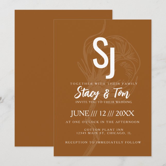 Terracotta Cotton Flower Botanical Bröllop Inbjudningar (Fram/baksida)