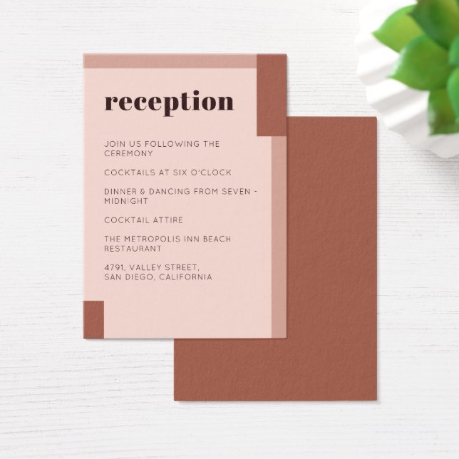 Terracotta Cream Earthy Modern Wedening Reception Visitkort (Skivbord)