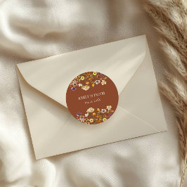 Terracotta & Cream Wildblomma Boho Bröllop Runt Klistermärke