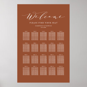 Terracotta Daety Script Bröllop Seating Chart Poster