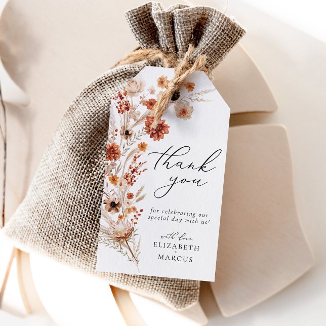 Terracotta Dahlia Wildblommor Elegant bröllop Favo Presentetikett (Skapare uppladdad)